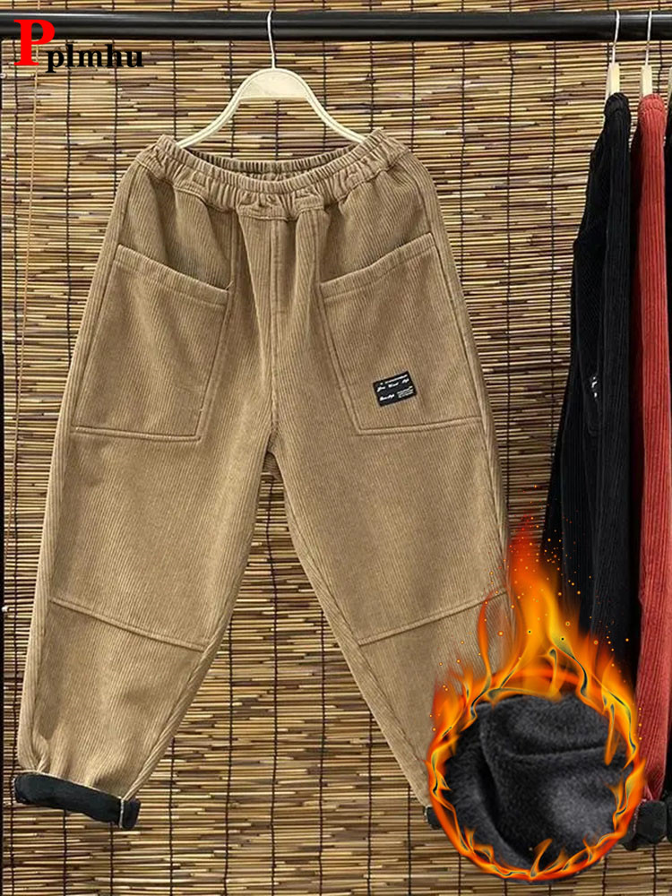 Corduroy Pant Warm - Casual Plus Fluwelen Harembroek Voor Dames