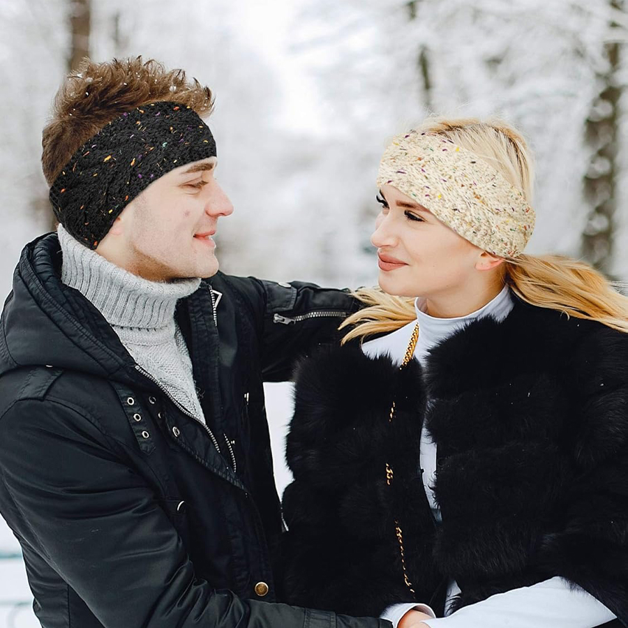 Fleece Ear Warmer Band - SSUNTAK Dames Winter Gebreide Hoofdband Fleece