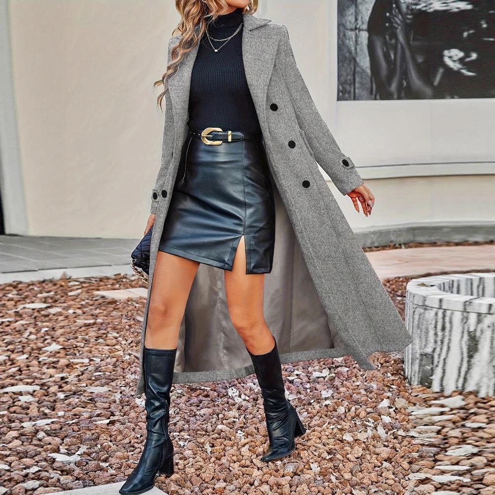Wool Coat Peacoat - Herfstjas Dames Lange wollen jas Dubbelgeknoopte